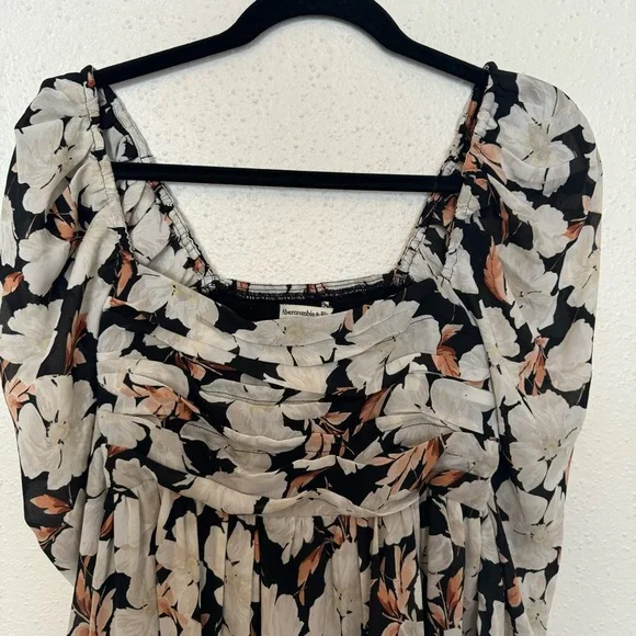 Abercrombie & Fitch Floral Emerson Chiffon Long Sleeve Mini Dress Sz. SMALL TALL - Picture 4 of 8